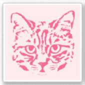 Schattige Tabby Kat Roze en Rode Vierkant Sticker (Voorkant)