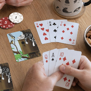 Schattige Tabby Kat Slaapt in Vogelhuisje Grappig Pokerkaarten