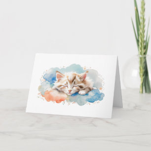 Schattige Tabby Kat Slapend Tussen Wolken Groet Kaart