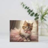 Schattige Tabby Kitten Dragen een roze Tutu Briefkaart (Staand voorkant)