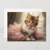 Schattige Tabby Kitten Dragen een roze Tutu Briefkaart (Voorkant / Achterkant)