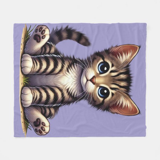 Schattige Tabby Kitten met blauwe ogen Fleece Deken (Voorkant (Horizontaal))