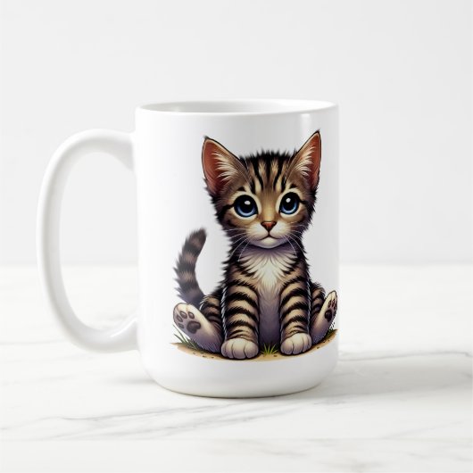 Schattige Tabby Kitten met blauwe ogen Koffiemok (Links)
