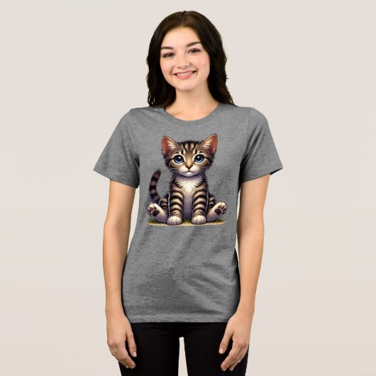 Schattige Tabby Kitten met blauwe ogen Tri-Blend Shirt (Voorkant volledig)