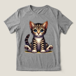 Schattige Tabby Kitten met blauwe ogen Tri-Blend Shirt