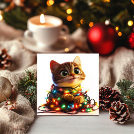 Schattige Tabby Kitten met feestelijke gloed Feestdagenkaart