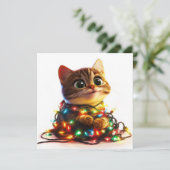 Schattige Tabby Kitten met feestelijke gloed Feestdagenkaart (Staand voorkant)