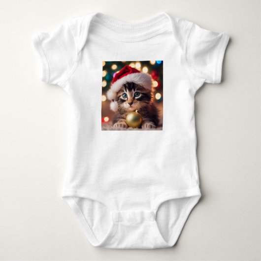 Schattige Tabby Kitten met Santa Hat, Kitty Cat Romper (Voorkant)
