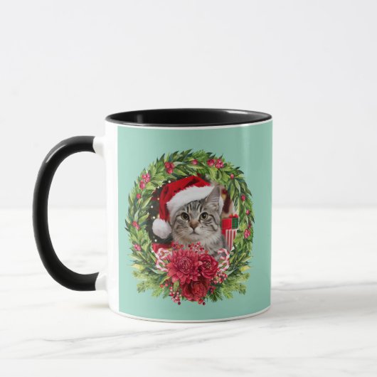 Schattige Tabby Krans Kerstmis Mok (Links)