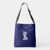 Schattige tabby poes kat op marineblauw crossbody tas (Achterkant)