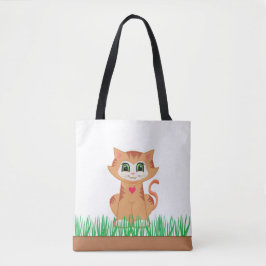 Schattige Tabby Poes Kitten & Grasplanten Tote Bag