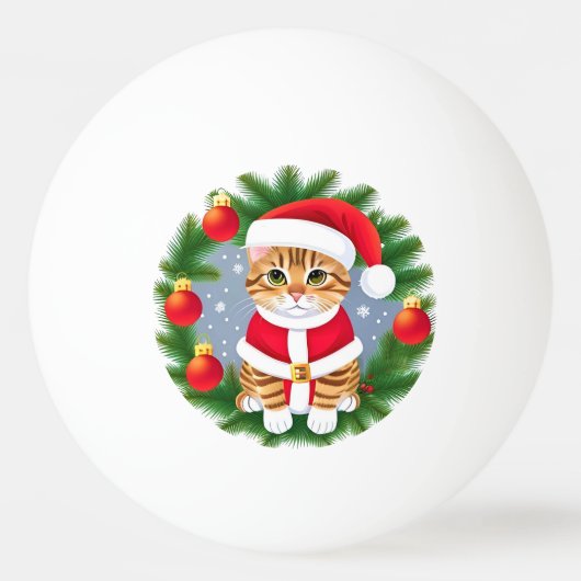 Schattige tabbykat in kerstmannenoutfit pingpongbal (Voorkant)