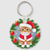 Schattige tabbykat in kerstmannenoutfit sleutelhanger (Achterkant)