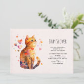 Schattige tabbykat met hartjes babyshower kaart (Staand voorkant)