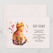 Schattige tabbykat met hartjes babyshower kaart (Voorkant / Achterkant)