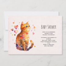 Schattige tabbykat met hartjes babyshower