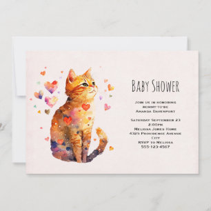 Schattige tabbykat met hartjes babyshower kaart