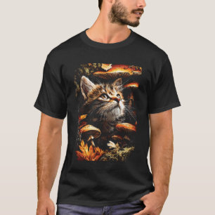 Schattige tabbykat met herfstbladeren paddestoelen t-shirt