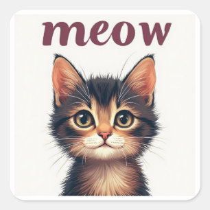 Schattige tabbykat met miauwcitaat en glimlach 🐾 vierkante sticker