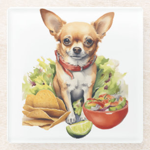 Schattige Taco Chihuahua Pop Art Glazen Onderzetter