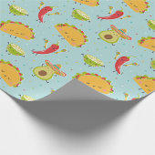Schattige Taco's Avocado Chili Limoen Party Blauw Cadeaupapier (Hoek)