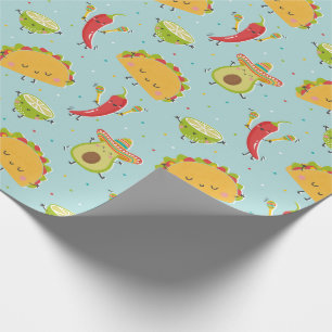 Schattige Taco's Avocado Chili Limoen Party Blauw Cadeaupapier