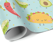 Schattige Taco's Avocado Chili Limoen Party Blauw Cadeaupapier (Rol Hoek)