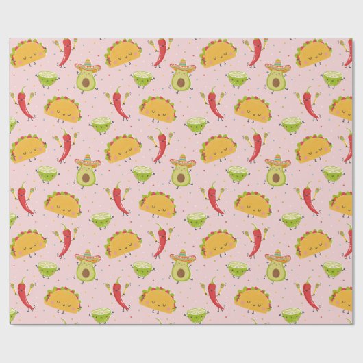 Schattige Taco's Avocado Chili Limoen Party Roze Cadeaupapier (Vlak)