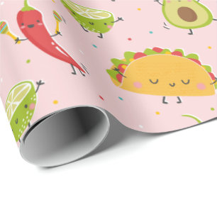 Schattige Taco's Avocado Chili Limoen Party Roze Cadeaupapier