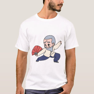 Schattige Tai Chi-meester Cartoon met waaier. T-shirt