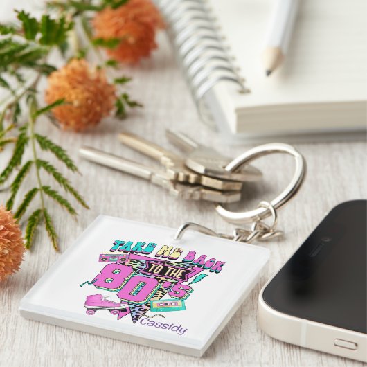 Schattige Take Me Back to the 80's" Retro Sleutelhanger (Voorkant Rechts)