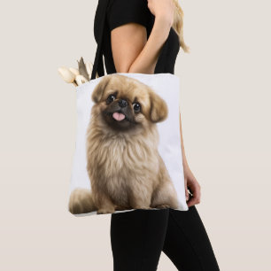 SCHATTIGE TAN PEKINGESE PUPPY DOG TOTE BAG
