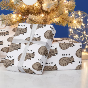 Schattige Tan Tabby Kitten Slaapnaamtag Cadeaupapier