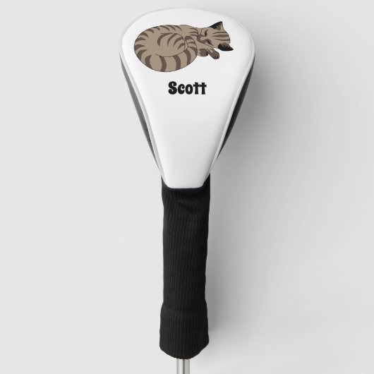 Schattige Tan Tabby Kitten Slaapnaamtag Golfheadcover (Voorkant)