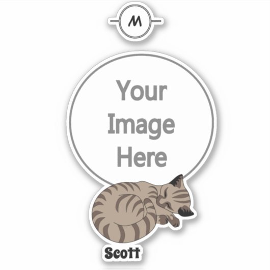 Schattige Tan Tabby Kitten Slaapnaamtag Sticker (Voorkant)