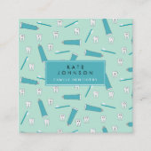 Schattige Tand Blauwgroen Mint Tandarts QR Code So Vierkante Visitekaartje (Voorkant)