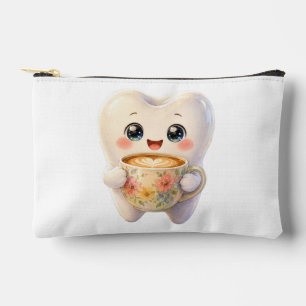 Schattige Tand Drinkt Koffie Kawaii Kleine Beurs Etui