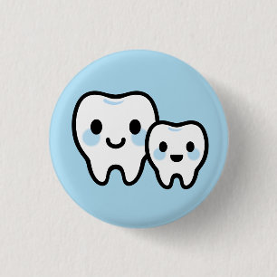 Schattige Tand Familie – Lachende Ouder en Kind On Ronde Button 3,2 Cm
