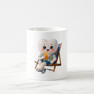 Schattige Tand Ontspant op Strand Koffiemok | Leuk
