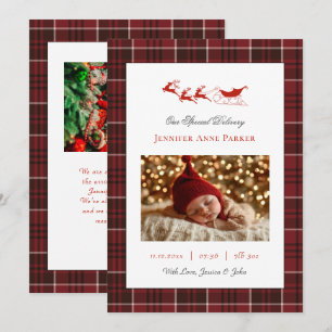 Schattige Tartan Baby Foto Kerst Geboorte Aankondiging