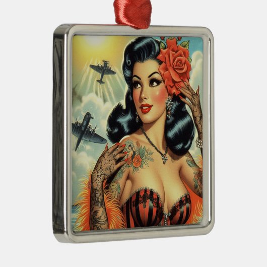  Schattige Tattoo Meisje Metalen Ornament (Rechts)