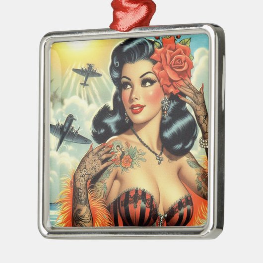  Schattige Tattoo Meisje Metalen Ornament (Links)