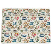 Schattige Tea Party Tegelpatroon Groot Cadeauzakje (Voorkant)