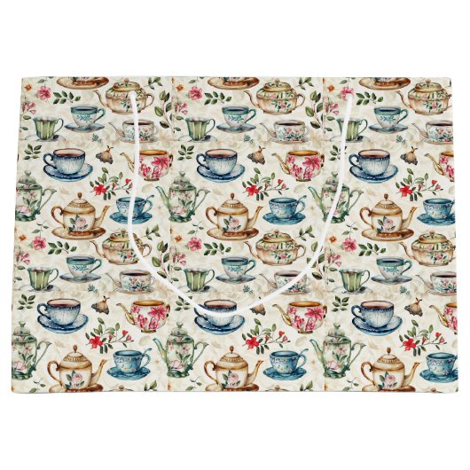 Schattige Tea Party Tegelpatroon Groot Cadeauzakje (Voorkant)