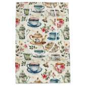 Schattige Tea Party Tegelpatroon Medium Cadeauzakje (Voorkant)
