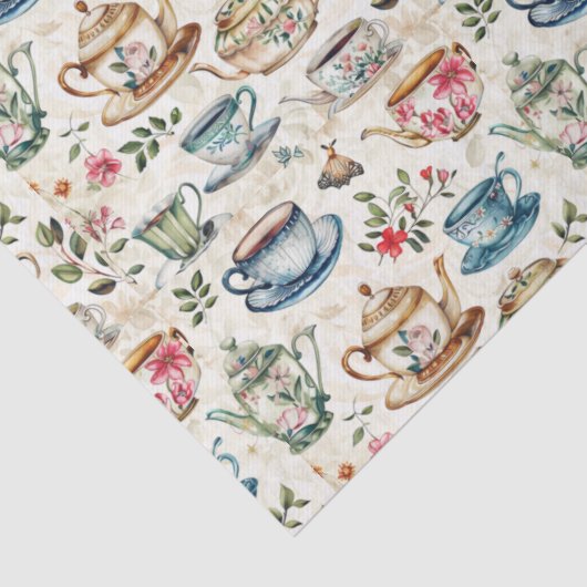 Schattige Tea Party Tegelpatroon Tissuepapier (Detail)