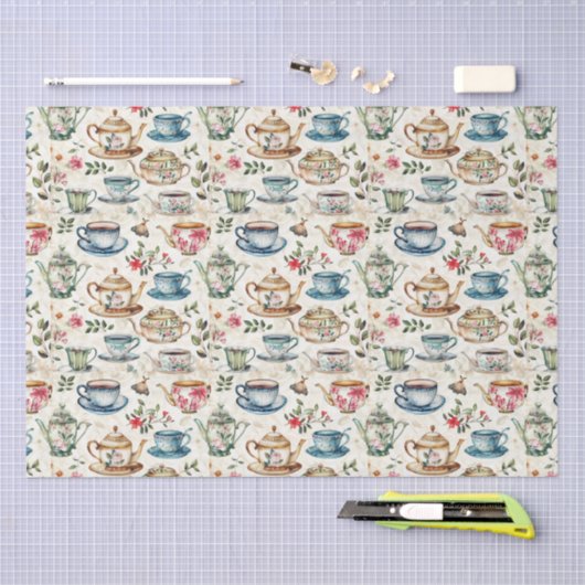 Schattige Tea Party Tegelpatroon Tissuepapier (Craft)