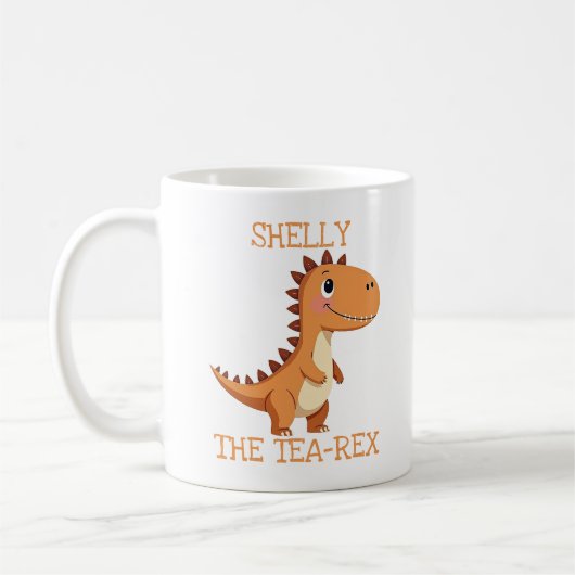 Schattige Tea-Rex Dinosaur Persoonlijke Naam Koffiemok (Links)