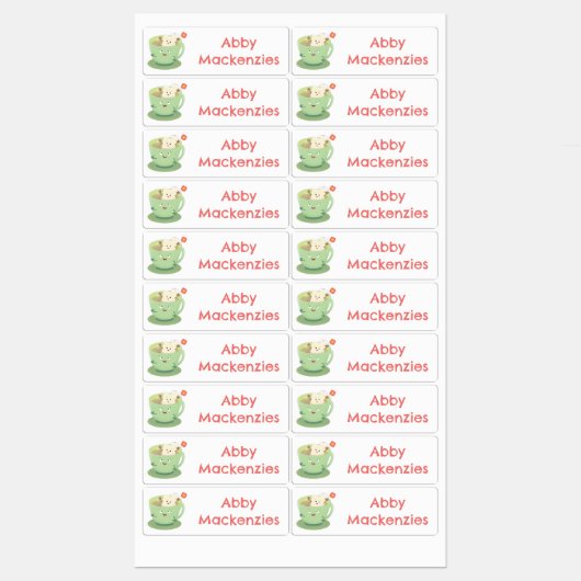 Schattige Teabag Cup stripfiguur gepersonaliseerd Labels (Vel)