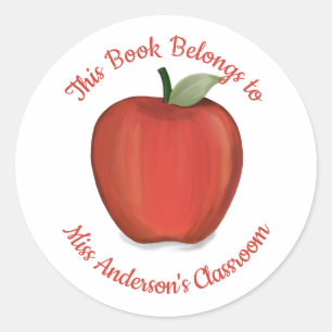 Schattige Teacher Red Apple Eenvoudige Waterverf Ronde Sticker